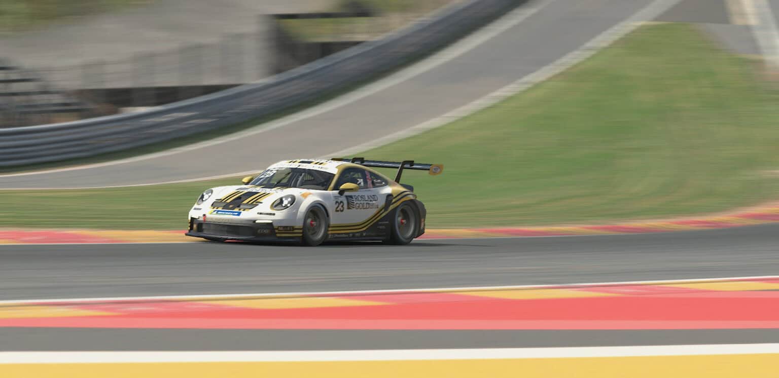 Porsche cup car at Eau Rouge in Spa-Francorchamps